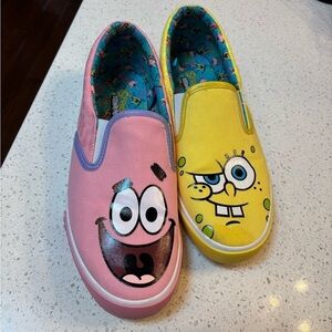 Ground up SpongeBob and Patrick Slip-On Shoes sz 10! Fun! Funky! Mismatched